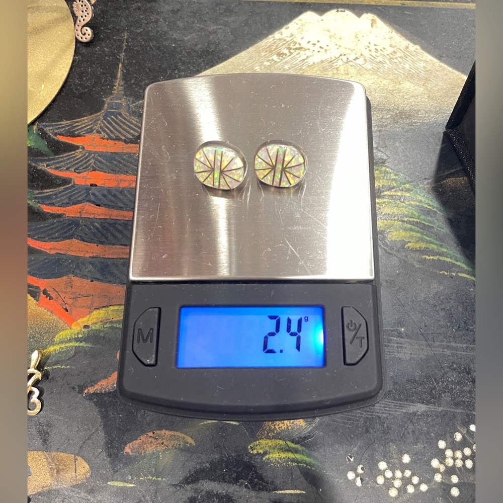 Opal and sterling inlay Zuni Native American Earrings - Picture 3 of 3